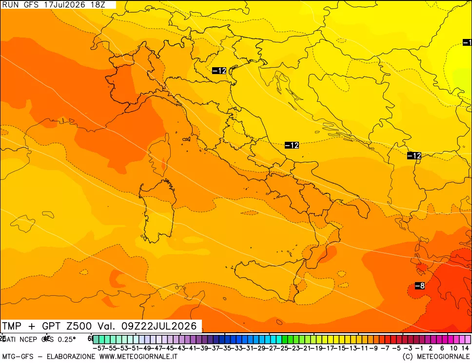 mappa 500 hPa Temp + GPT
