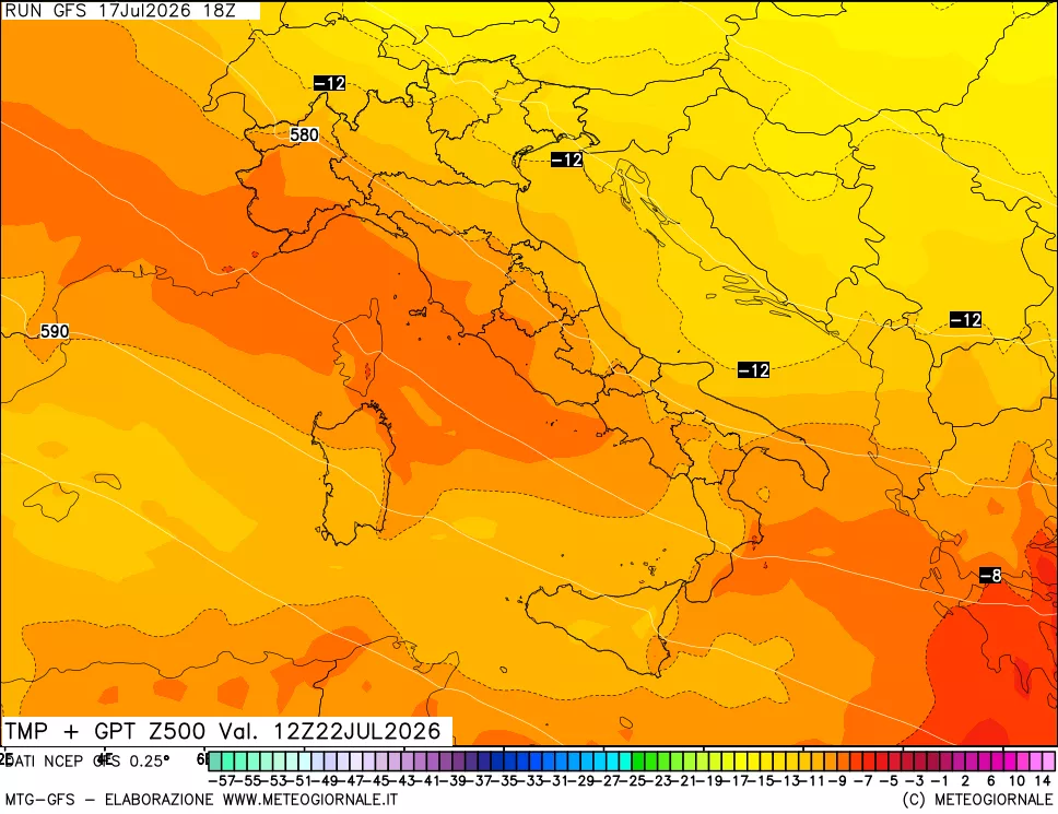 mappa 500 hPa Temp + GPT