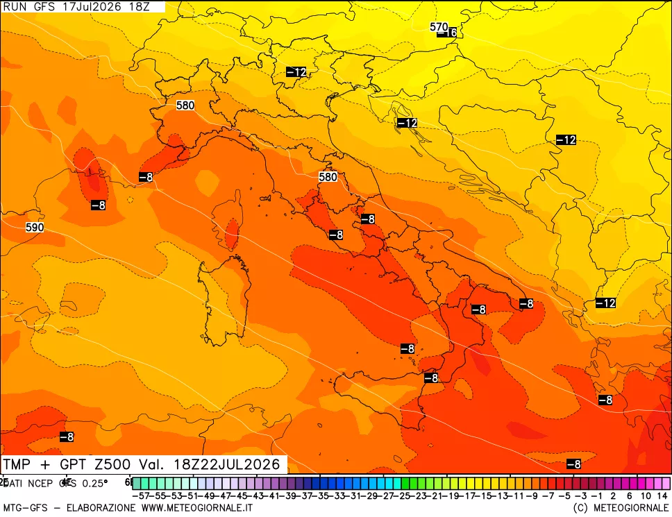 mappa 500 hPa Temp + GPT
