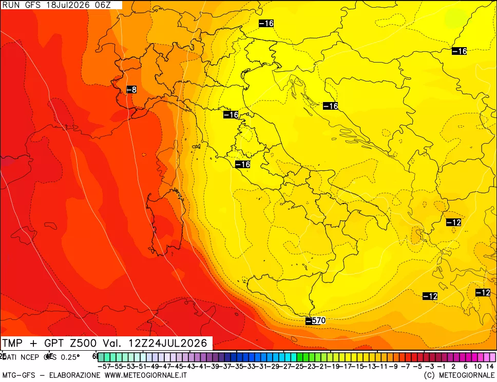 mappa 500 hPa Temp + GPT