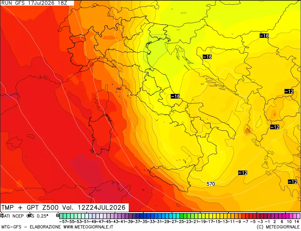 mappa 500 hPa Temp + GPT