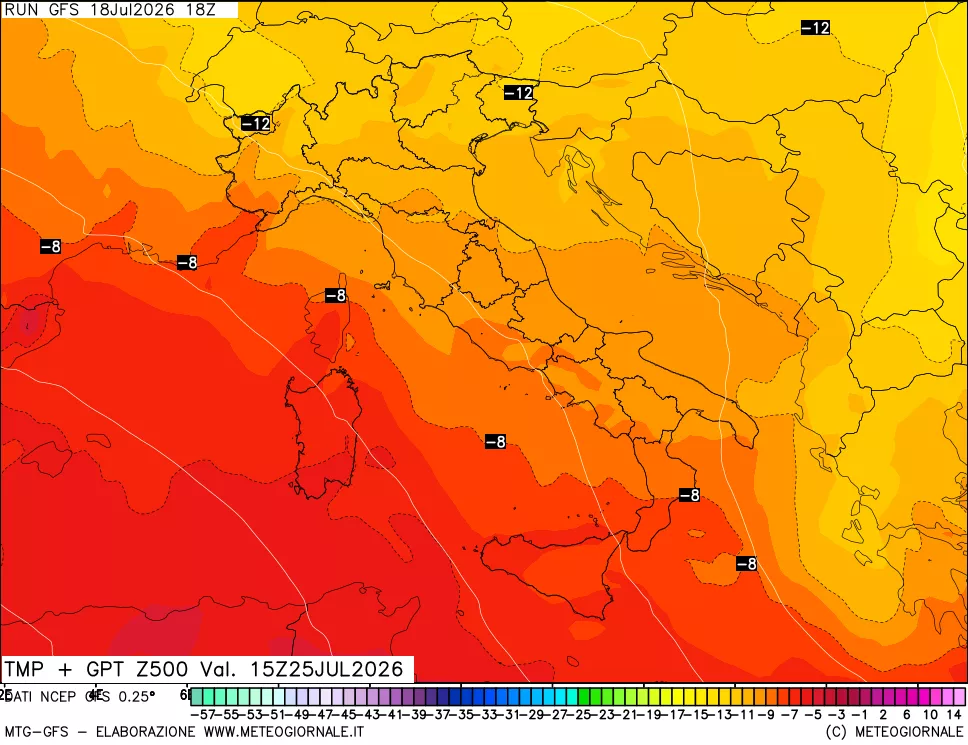 mappa 500 hPa Temp + GPT