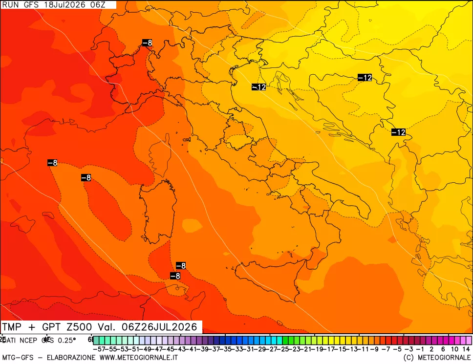 mappa 500 hPa Temp + GPT