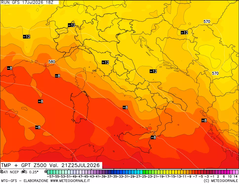 mappa 500 hPa Temp + GPT