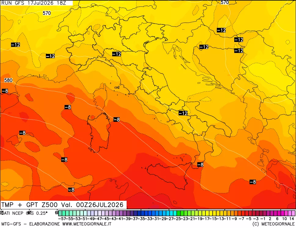 mappa 500 hPa Temp + GPT