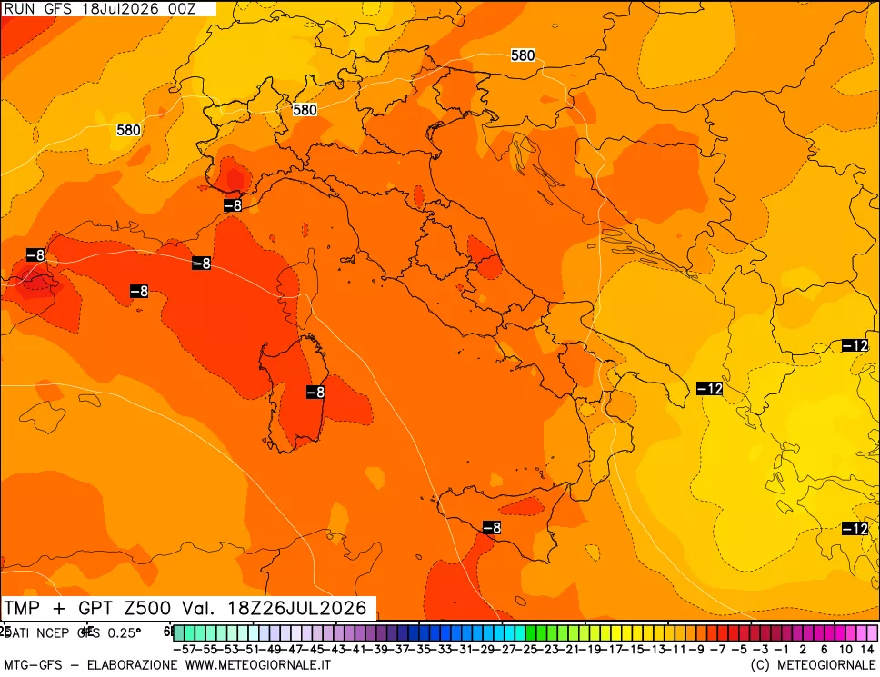 mappa 500 hPa Temp + GPT