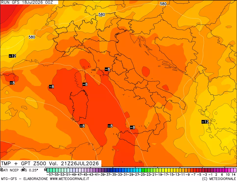 mappa 500 hPa Temp + GPT