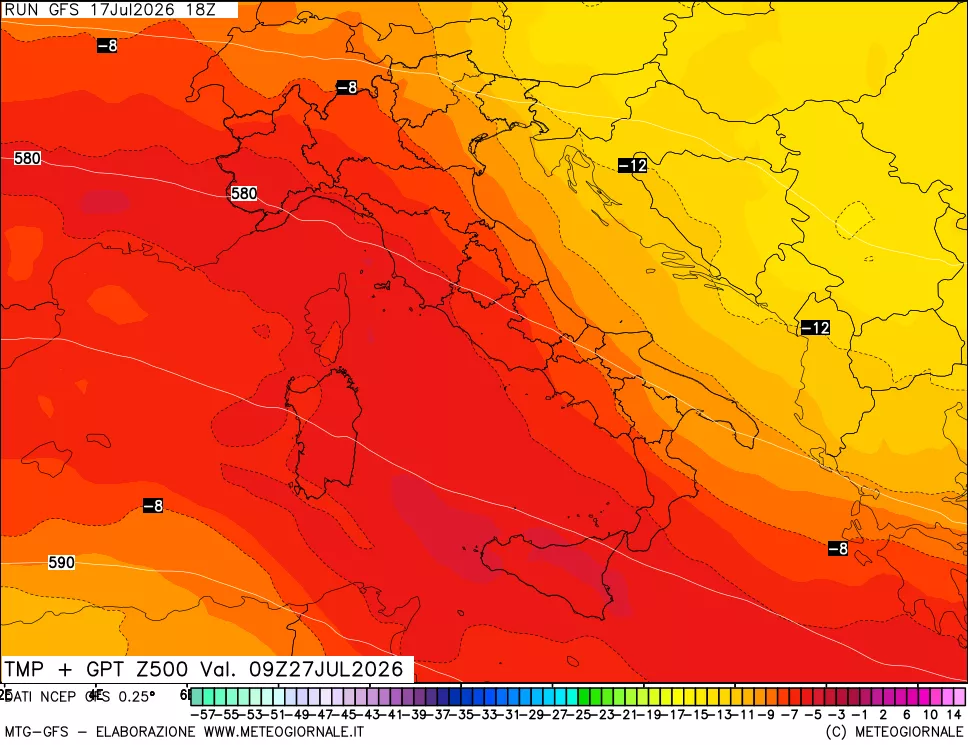 mappa 500 hPa Temp + GPT