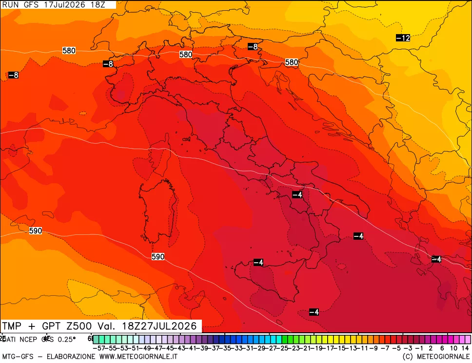mappa 500 hPa Temp + GPT