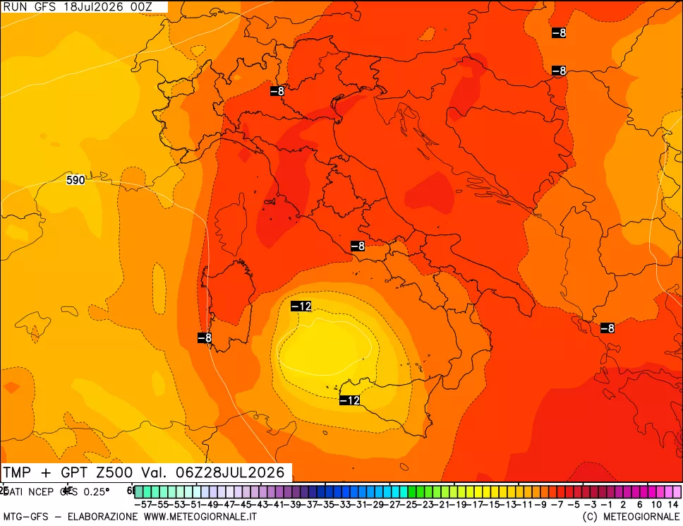 mappa 500 hPa Temp + GPT