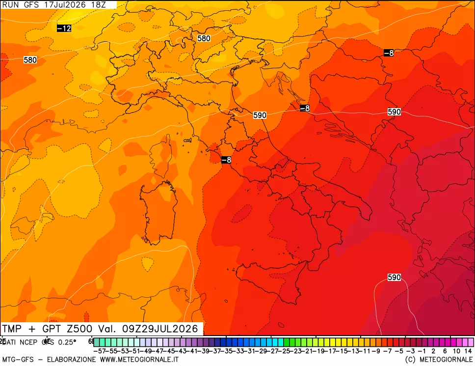mappa 500 hPa Temp + GPT