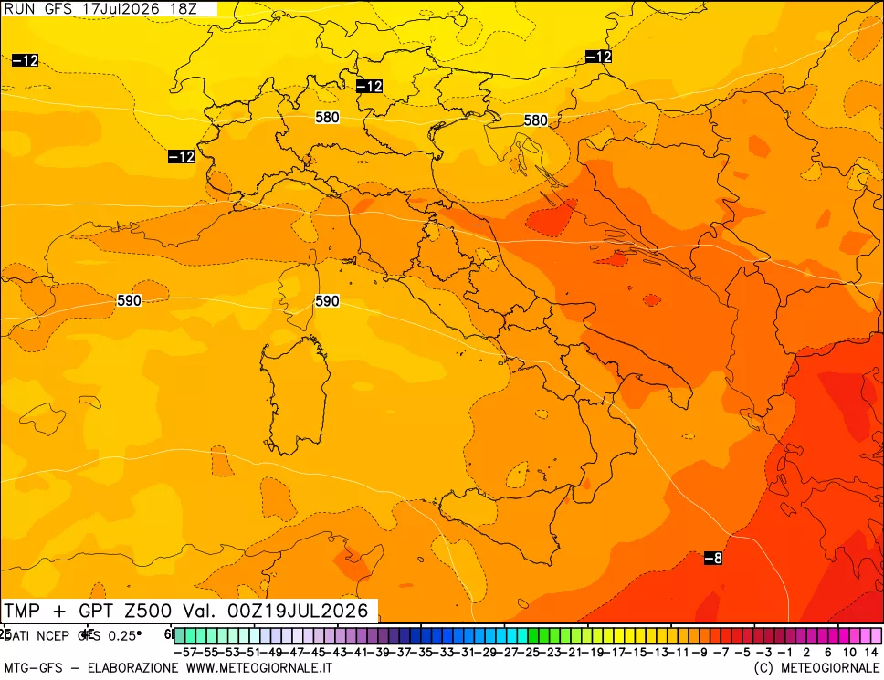 mappa 500 hPa Temp + GPT
