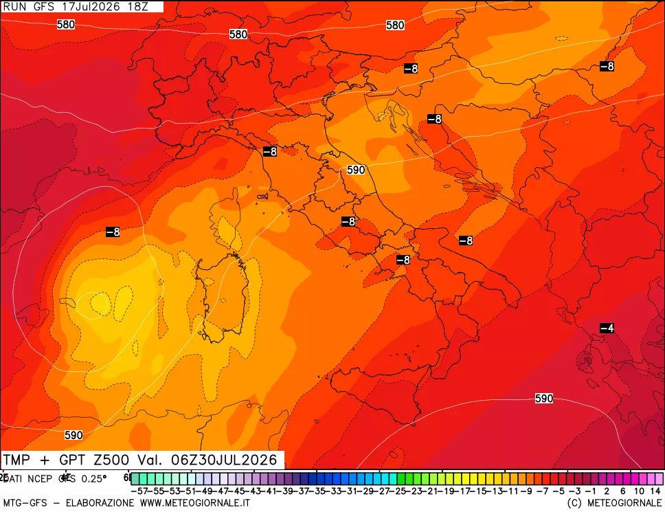 mappa 500 hPa Temp + GPT
