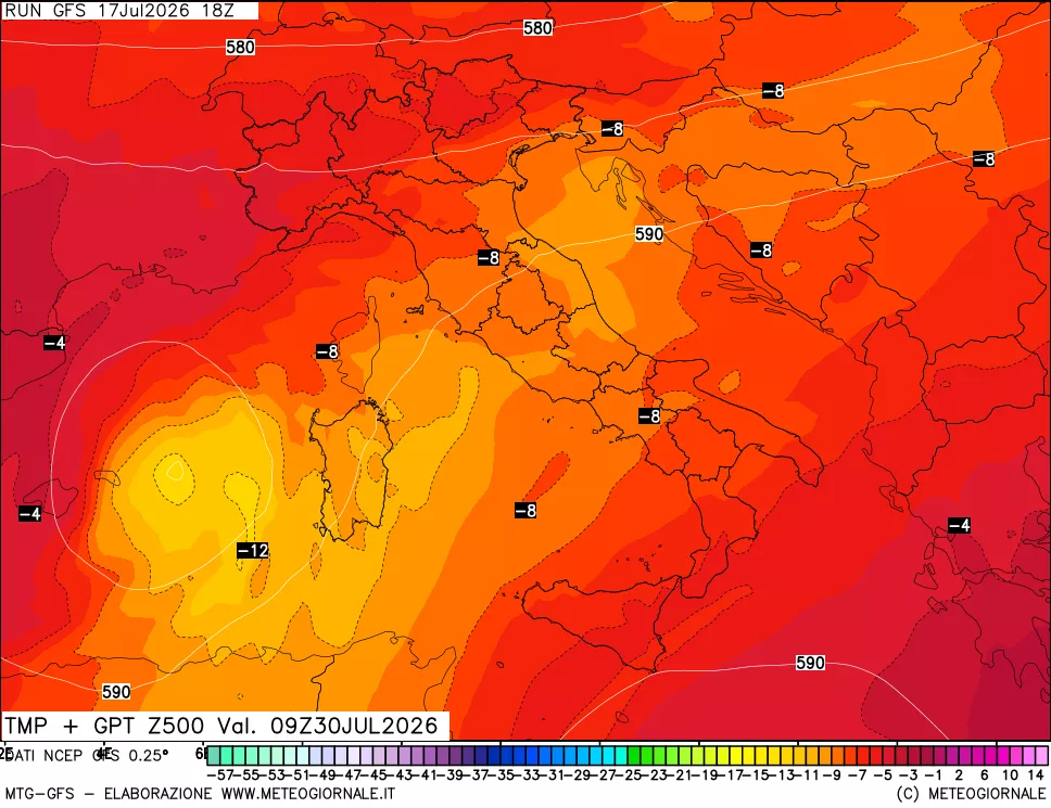 mappa 500 hPa Temp + GPT