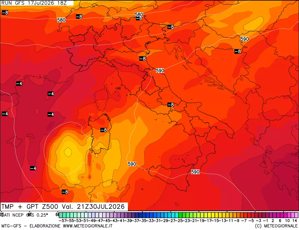 mappa 500 hPa Temp + GPT
