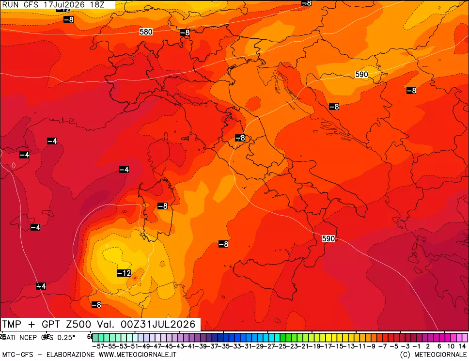 mappa 500 hPa Temp + GPT
