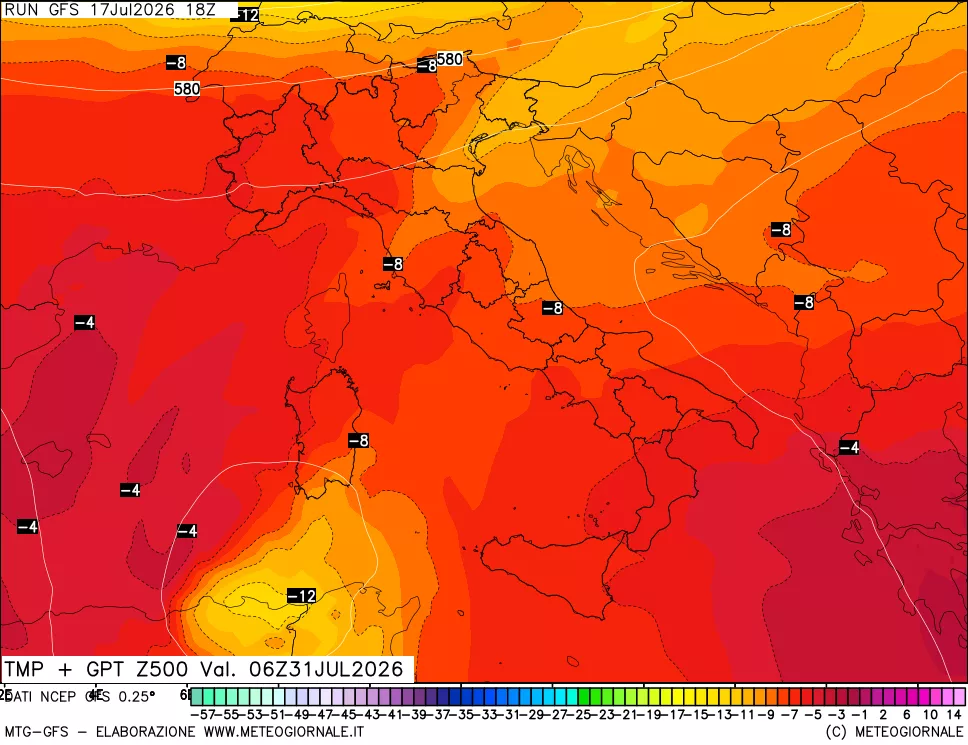 mappa 500 hPa Temp + GPT