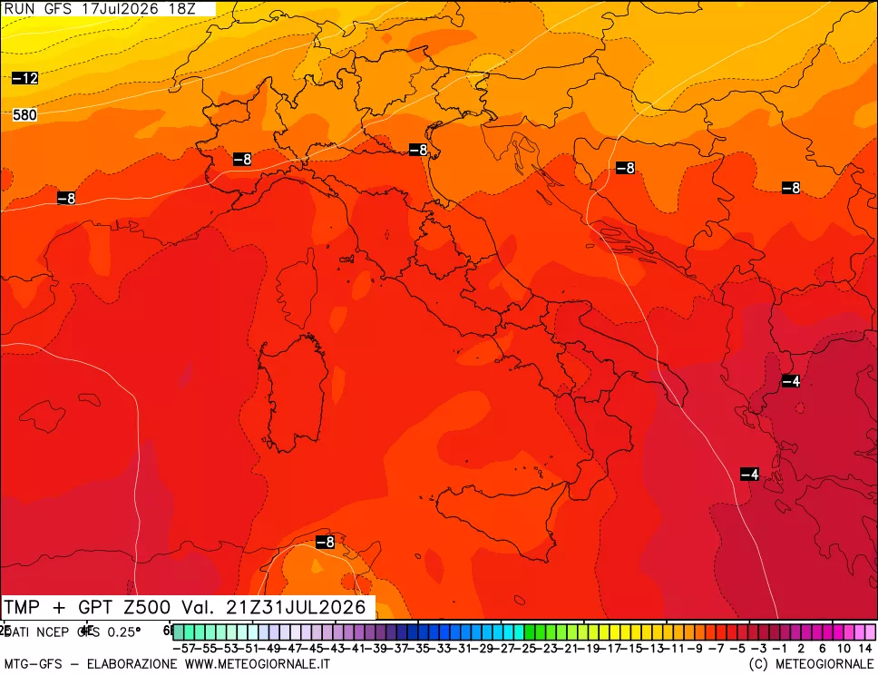 mappa 500 hPa Temp + GPT