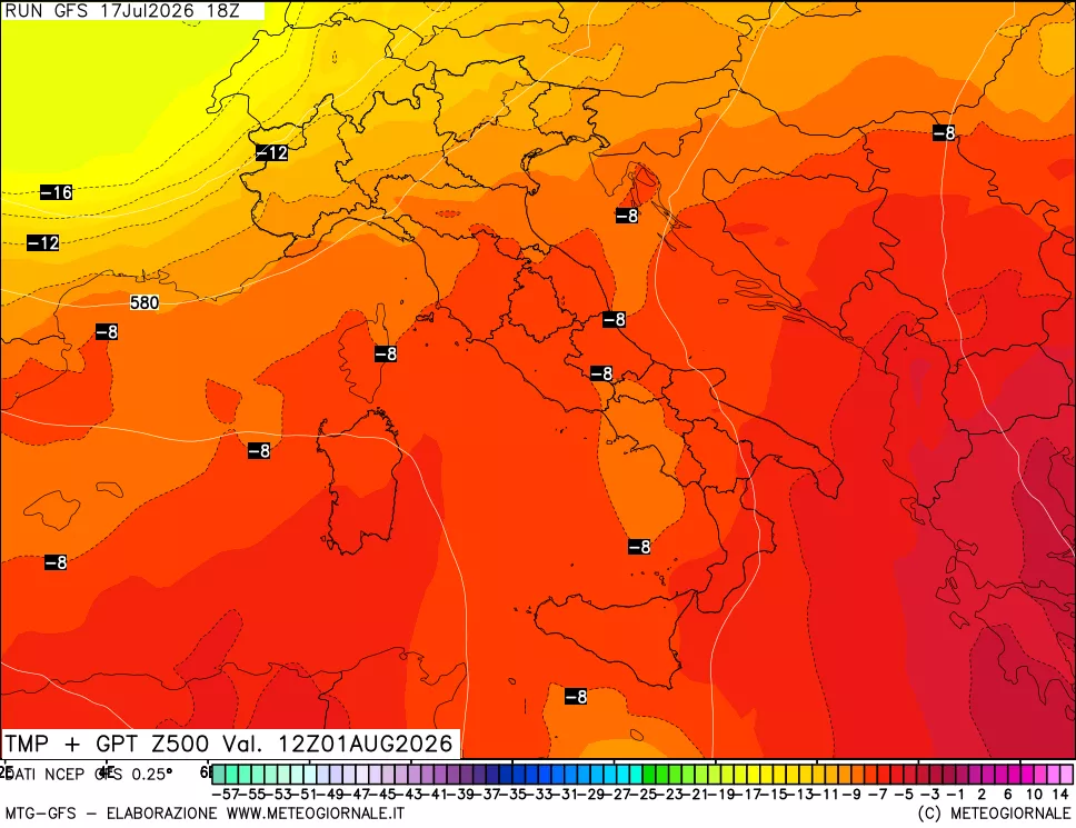 mappa 500 hPa Temp + GPT
