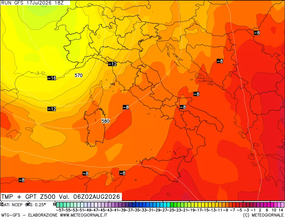 mappa 500 hPa Temp + GPT