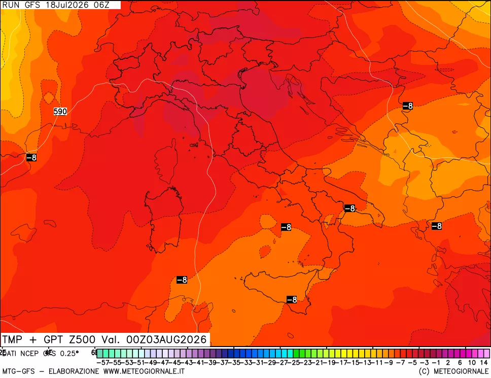 mappa 500 hPa Temp + GPT