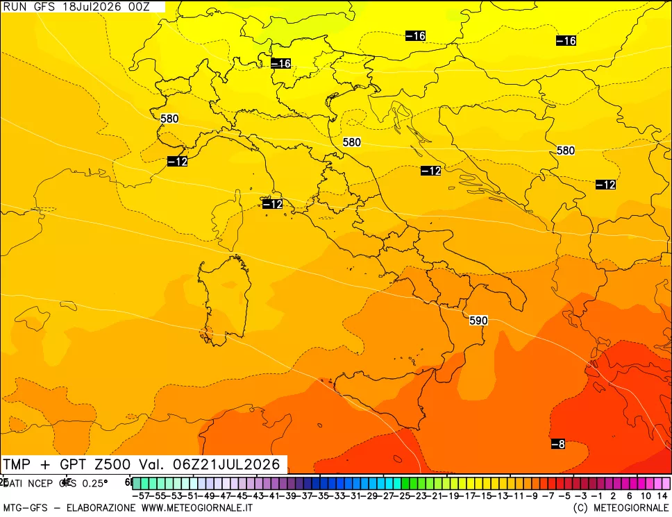 mappa 500 hPa Temp + GPT