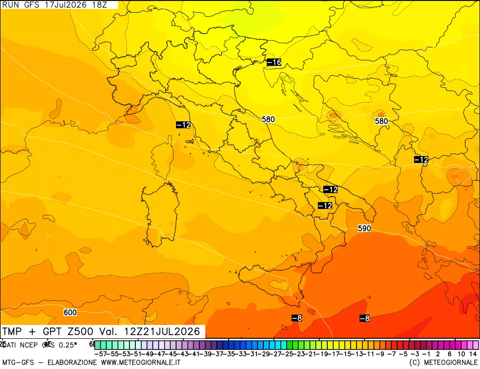 mappa 500 hPa Temp + GPT