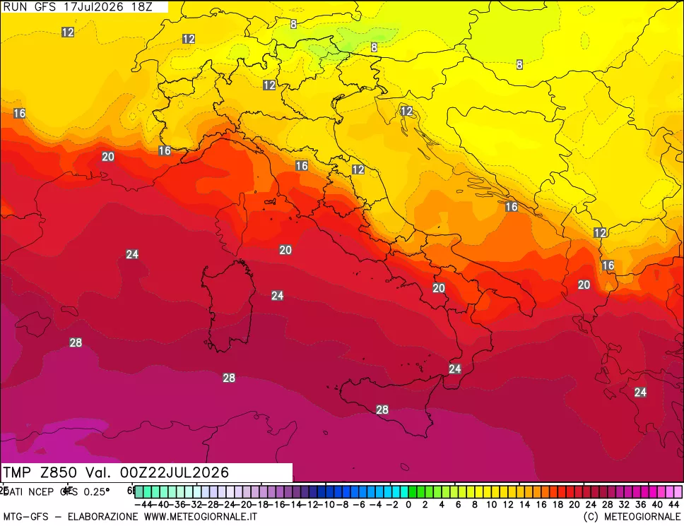 mappa 850 hPa Temp
