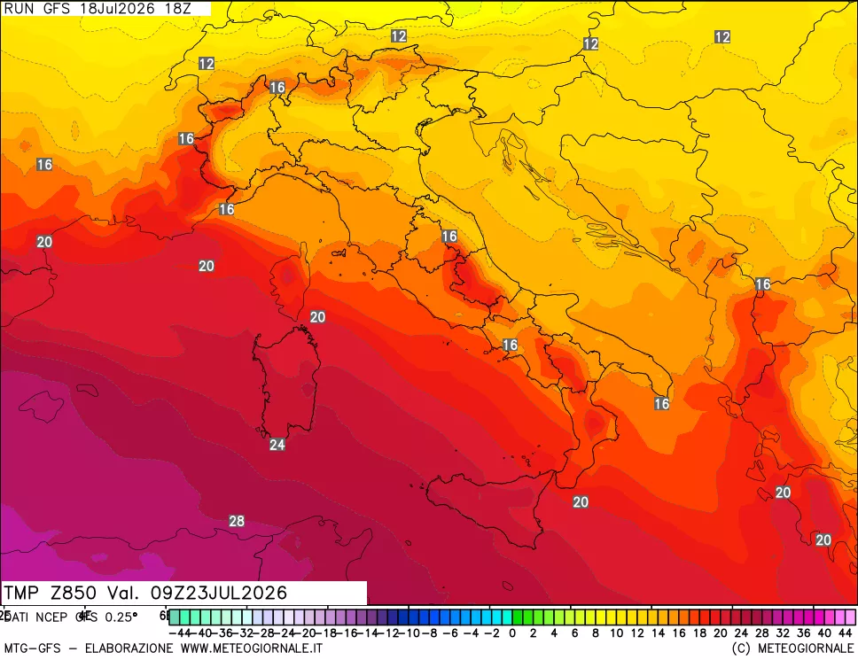mappa 850 hPa Temp