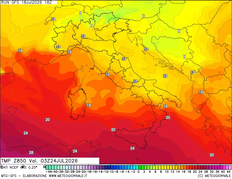 mappa 850 hPa Temp
