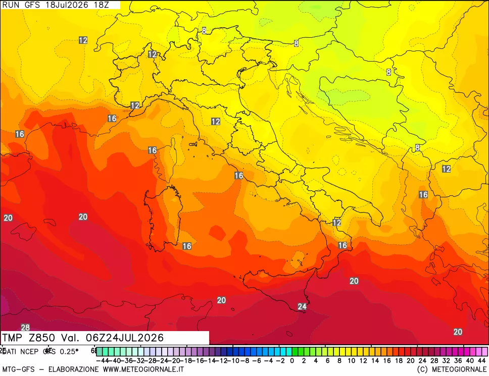 mappa 850 hPa Temp