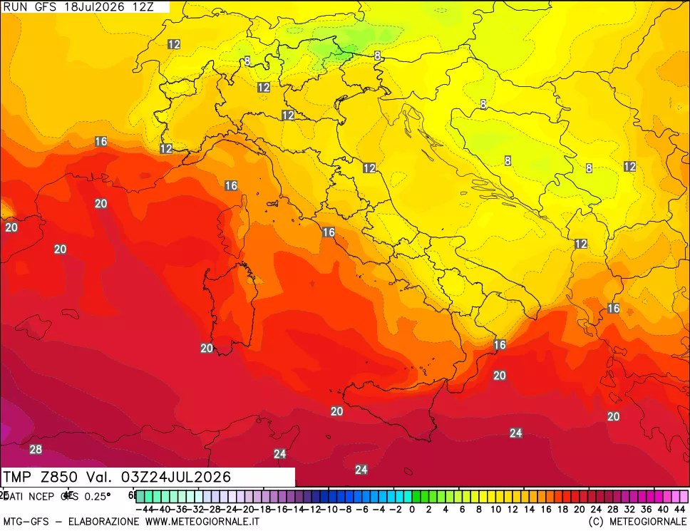 mappa 850 hPa Temp