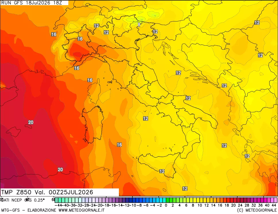 mappa 850 hPa Temp