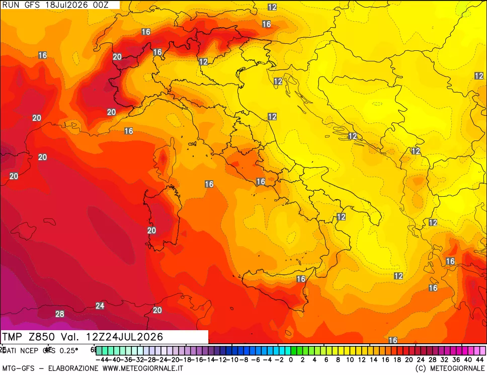 mappa 850 hPa Temp