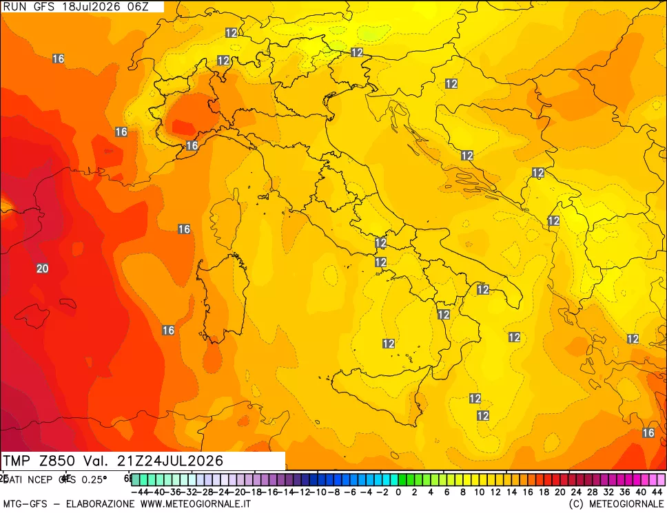 mappa 850 hPa Temp