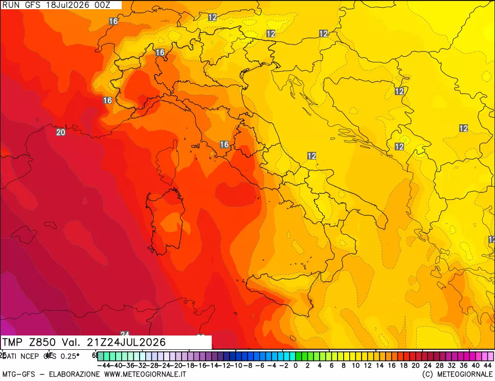 mappa 850 hPa Temp