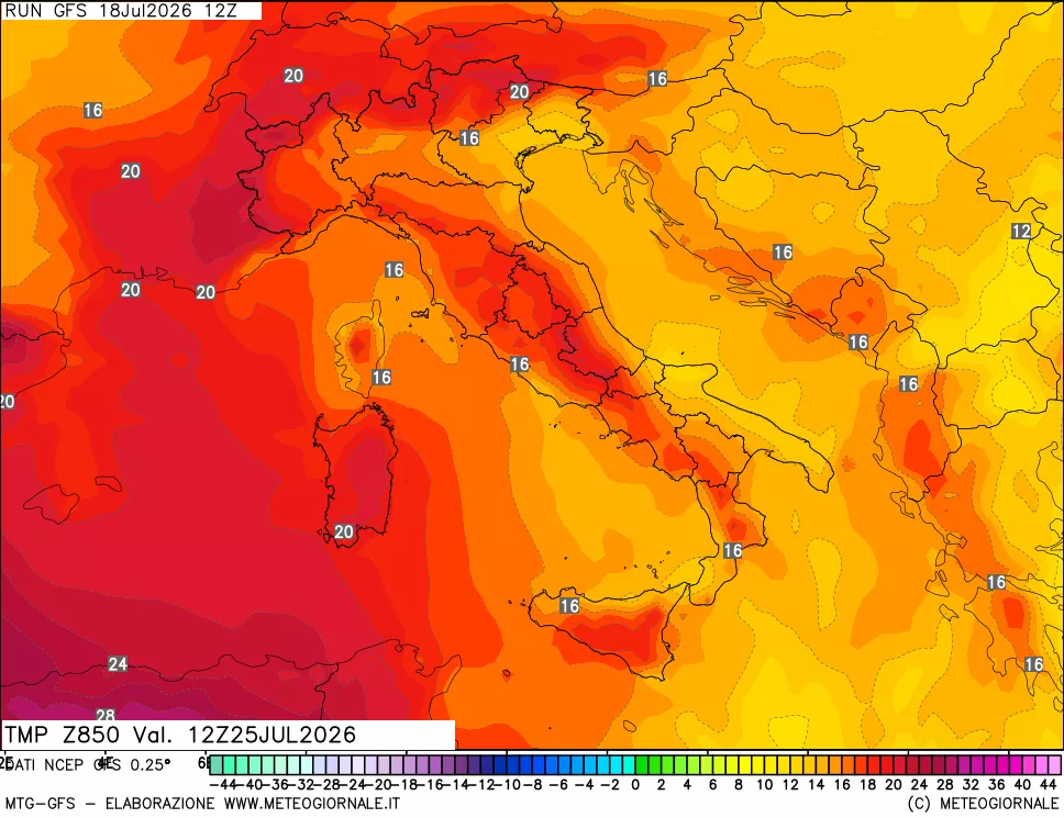 mappa 850 hPa Temp