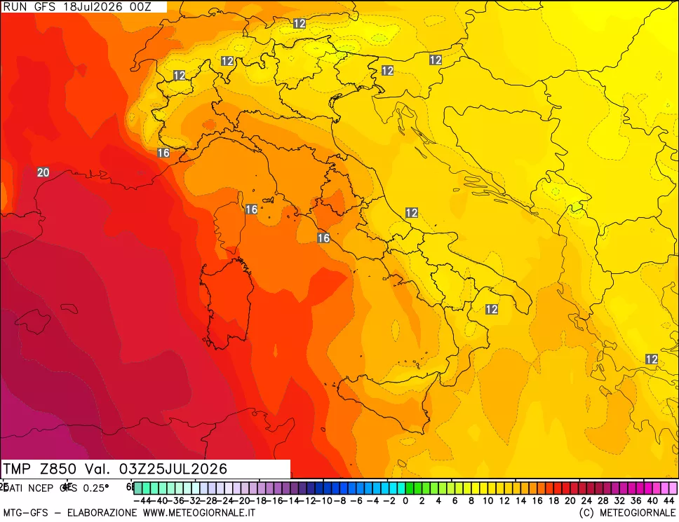 mappa 850 hPa Temp