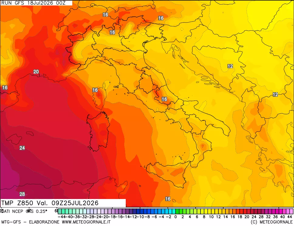 mappa 850 hPa Temp