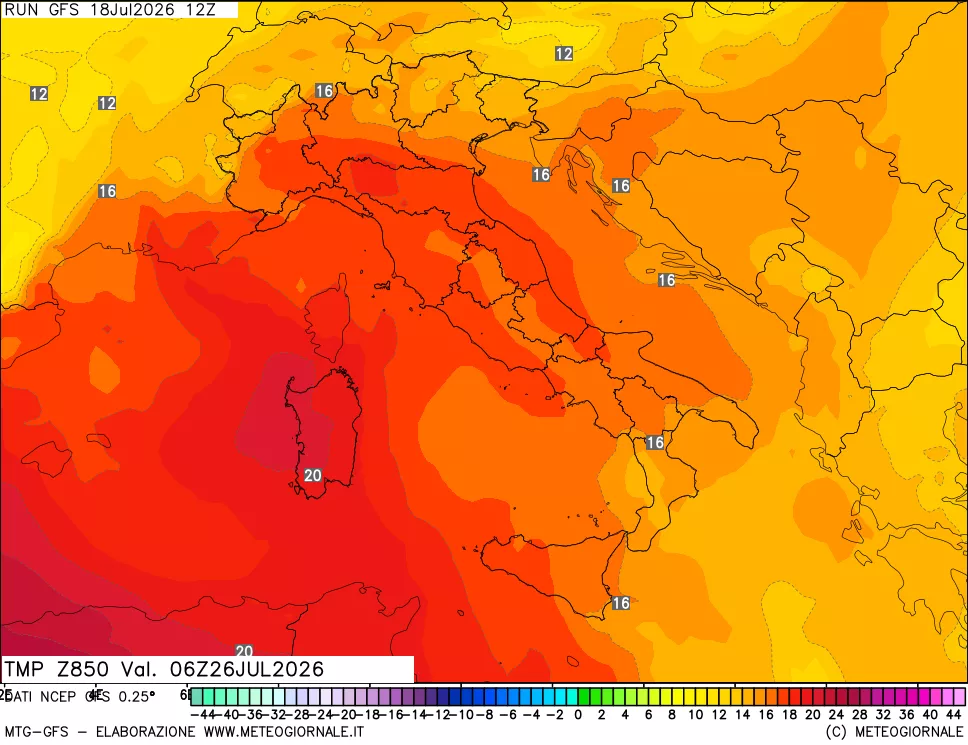 mappa 850 hPa Temp