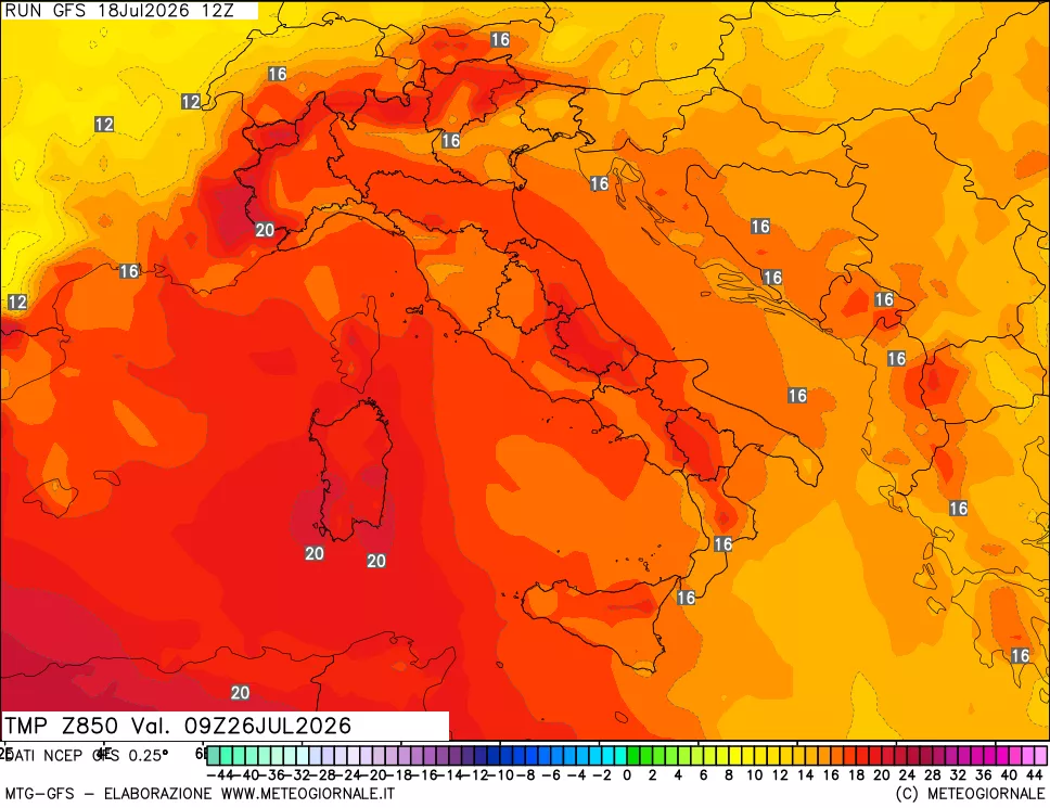 mappa 850 hPa Temp