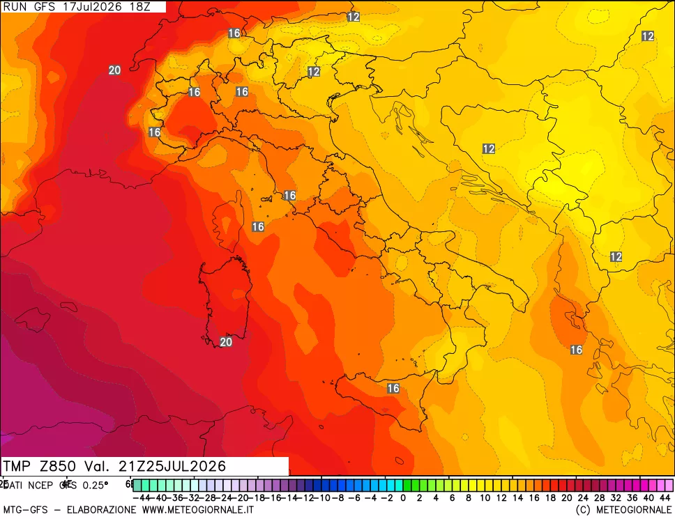 mappa 850 hPa Temp