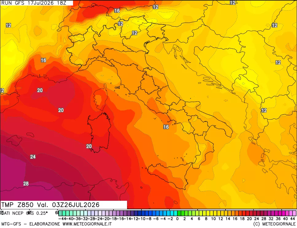 mappa 850 hPa Temp