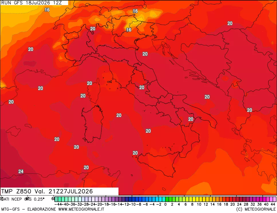 mappa 850 hPa Temp