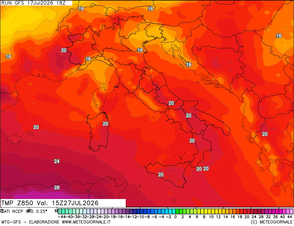 mappa 850 hPa Temp