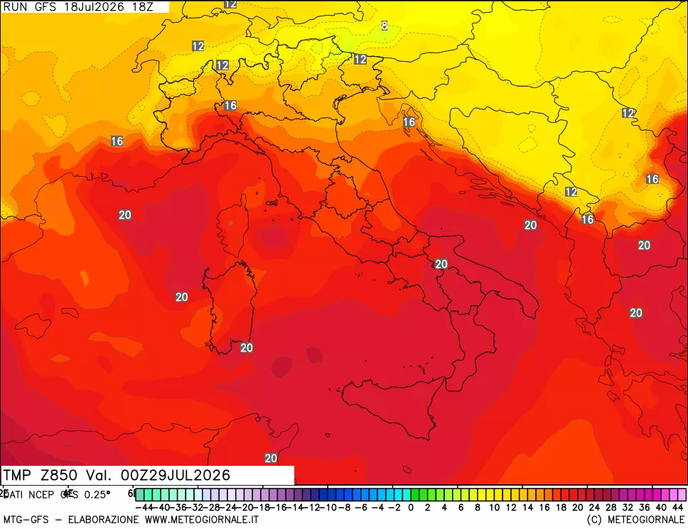 mappa 850 hPa Temp