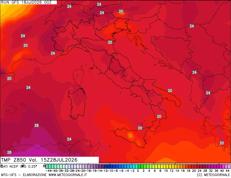 mappa 850 hPa Temp