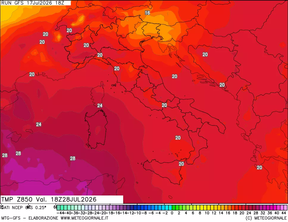 mappa 850 hPa Temp
