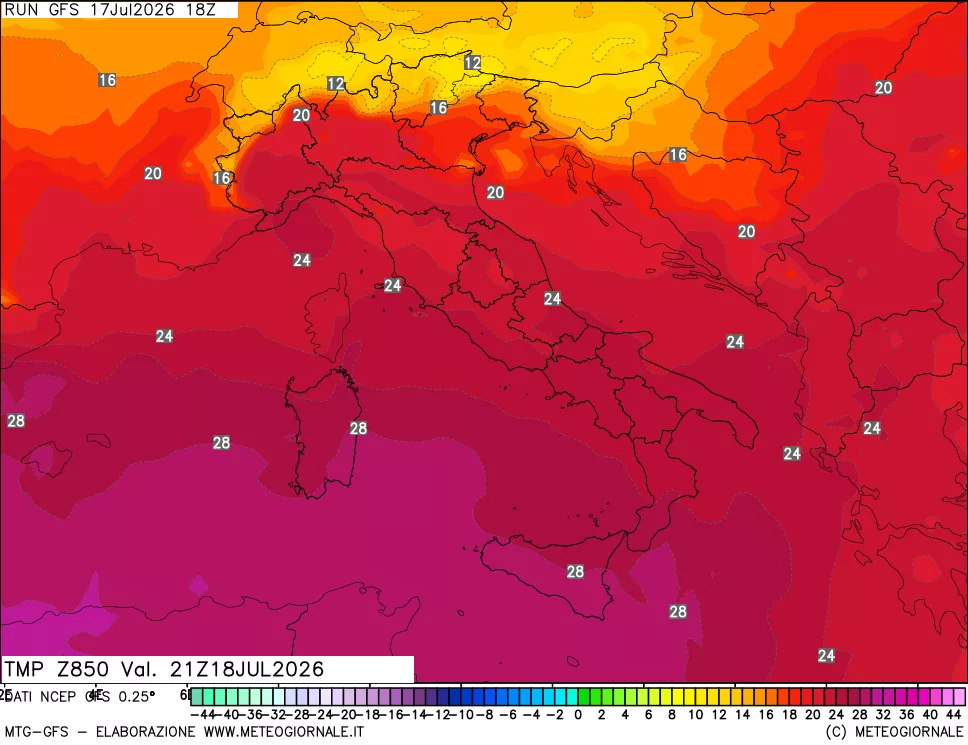 mappa 850 hPa Temp