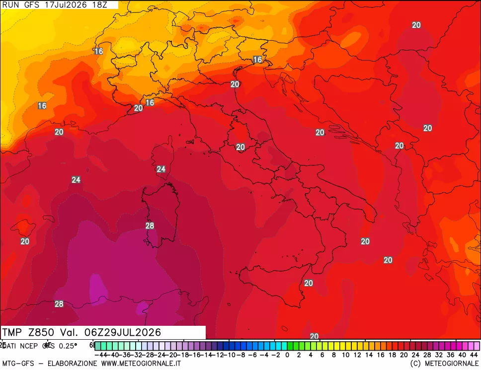 mappa 850 hPa Temp